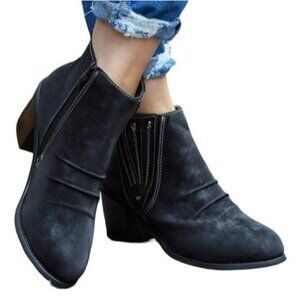 Black Ruched Ankle Boot - Women